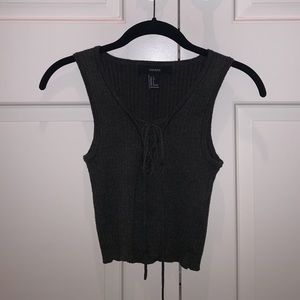 Gray cropped tank top with strings